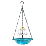 Solar Springbrunnen Vogeltränke für den Außenbereich mit Metallketten zum Aufhängen, ABS-Konstruktion für Gartendekoration, lädt Vögel zum Baden und Singen ein (Blau)