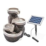 esotec Solar Kaskadenbrunnen Bowl Fountain, Gartenliebhaber-Geschenk, Solar Springbrunnen für außen, Gartenbrunnen Quellstein, Wasserschale Garten, Wasserfall Garten, grau H=42cm 101311