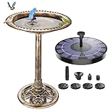 AMZtime Vogeltränke Solar Winterfest Vogeltränke Stehend mit 2,5W Solar Springbrunnen für Außen, Vogeltränke Garten Tränke Bad für Wildvögel, Wassertränke für Vögel,Vogeltränke Garten（Braun）