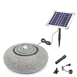 esotec Solar Gartenbrunnen Rundwasserquelle mit LED-Licht, runder Wasserbrunnen im Quellstein-Design, Solarmodul, Akku, Steinbrunnen-Optik Polyresin 101332