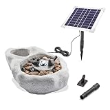 esotec Solarbrunnen Vogelbad, Akku, LED, Vogelpaar Tierfigur, freistehender Springbrunnen, Vogeltränke, Gartenbrunnen Wasserspiel, Gartenliebhaber Geschenk, Zierbrunnen, grau H=17cm, außen, 101319