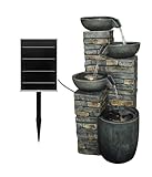 Dehner Gartenbrunnen Mattone, Solarbrunnen frostbeständig, Brunnen für Außen, mit LED Beleuchtung, ca. 89 x 43 x 46 cm, Polyresin, braun/grau
