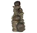 Dehner Gartenbrunnen Krüge, Outdoor-Brunnen, mit LED-Beleuchtung, solarfähig, ca. 60x46x118 cm, Polyresin, dunkelbraun/ gold