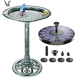 AMZtime Vogeltränke Solar Winterfest Vogeltränke Stehend mit 2,5W Solar Springbrunnen für Außen, Vogeltränke Garten Tränke Bad für Wildvögel, Wassertränke für Vögel,Vogeltränke Garten（ Grün）