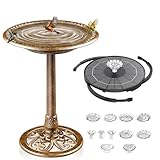 AISITIN Vogeltränke mit 3,5W Solar Springbrunnen, Futterplatz,Garten,Balkon Dekoration, Vogelbecken Vogel Futterstelle Tränke Bad für Balkon Terrasse Gartendeko Vogelbecken Bronzen Kunststoff Bronze