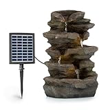 Blumfeldt Stonehenge Solarbrunnen, inkl. Solarpanel, Lithium-Ionen-Akku (ca. 5h Laufzeit), LED-Beleuchtung, Polyresin| frostbeständig, für drinnen und draußen, Steinoptik