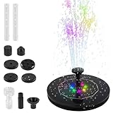 Solar Springbrunnen für Außen, Solar Teichpumpe mit 8 LEDs, Schwimmender Solar Springbrunnen mit 8 Fontänenstile, Garten Wasserpumpe Solar Panel für Garten Vogel-Bad Teich Fisch-Behälter (2.5W)