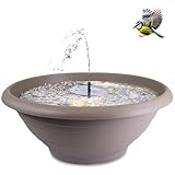 XXL Solarbrunnen Set für draußen 60 cm Schale Taupe - Dekoschale und Schwimmende Solar Springbrunnen Fontäne als Outdoor Wasserspiel - Außen Gartenbrunnen als Balkon Vogeltränke, Garten Vogelbad