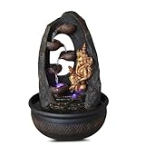 Buddha Ganesh Innenbrunnen mit farbenfrohen LED -Licht - Feng Shui Zen Dekoration - Bed -Träger - H 40 cm - Mystic Zen'light