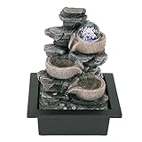 NATIV LEMODO Zimmerbrunnen “Fels'' mit LED-Beleuchtung | Tischbrunnen mit beweglicher Glaskugel | dekorativer Zierbrunnen mit Wasserfall | Wasserbrunnen für Zuhause und Büro