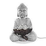 esotec Solarbrunnen Buddha, Akku, LED, freistehender Springbrunnen, Gartenbrunnen Wasserspiel, Vogeltränke, Zierbrunnen, Geschenk Gartenliebhaber, grau, H=30cm, außen, 101327