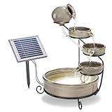 esotec Solar Kaskadenbrunnen Pisa mit Akku + LED für draussen, Gartenliebhaber Geschenk, Springbrunnen außen, Gartenbrunnen Wasserspiel, Katzenbrunnen Zierbrunnen, terrakotta grau H=55cm 101300