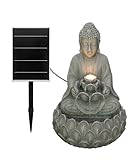Dehner Gartenbrunnen Yoga, Solarbrunnen frostbeständig, Brunnen für Außen, mit LED Beleuchtung, ca. 55 x 36.5 x 36.5 cm, Polyresin, grau