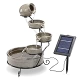 esotec Solar Kaskadenbrunnen Firenze, Gartenliebhaber-Geschenk, Springbrunnen außen, Gartenbrunnen Wasserspiel, Katzenbrunnen Terrakotta, Wasserfall Garten, wetterfest grau H=55cm 101306