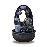 Zen'Light - Zimmerbrunnen Buddha Harmonie - Wasserbrunnen mit geräuschloser Pumpe - LED-Brunnen mit 2 Farben - Abnehmbarer Statue - Geschenkidee für Zen und Fengshui - Höhe: 40 cm
