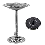 VIVOHOME Vogeltränke mit Solarbrunnen 2 in 1 Antike Vogelbad für Draußen Garten Vogelbecken Futter Schüssel für Wildvögel Wassertränke