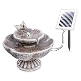 esotec Solar Gartenbrunnen Vogelpaar mit Akku + LED outdoor, Gartenliebhaber-Geschenk, Kaskadenbrunnen, Gartenbrunnen Vogeltränke, Katzenbrunnen, Zierbrunnen, grau H=35cm 101307
