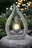 Arnusa Solar Gartendeko Buddha Skulptur Granit-Optik mit Glaskugel Moderne Solarlampe 30x15x46 cm abstrakt Outdoor