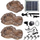Solar GARTENBRUNNEN Bachlauf QUELLBACH II mit LED-Licht/Hybrid-System, 230V ZIERBRUNNEN VOGELBAD Wasserfall GARTENLEUCHTE TEICHPUMPE - SPRINGBRUNNEN WASSERSPIEL für Garten, Gartenteich, Teich