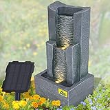Solar Gartenbrunnen Brunnen Solarbrunnen Zierbrunnen Wasserfall Gartenleuchte Teichpumpe für Terrasse, Balkon (Solar-Brunnen 3-Stufige Stein-Kaskade mit Li-Ion-Akku/LED-Licht)