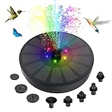 Solar Springbrunnen, 3W Solar Teichpumpe mit 8 Fontänenstile & 4 Feste Wasserleitungen, Schwimmender Solarbrunnen mit 6 Bunten LED Leuchten für Vogeltränke Garten Teich Fischbecken Aquarium