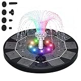 3.5w Solar Springbrunnen Für Außen, LED Runden Solarbrunnen Mit 6 Düsen, Buntes Solarspringbrunnen Eingebaute 3000mah Batterie, Solar Schwimmender Fontäne Pumpe Für Vogelbad, DIY Wasserspiel, Teich