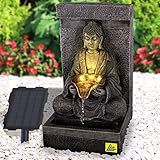 Solar Gartenbrunnen Brunnen Solarbrunnen Zierbrunnen Wasserfall Zen Ruhe-Quelle lichtgrau Gartenleuchte Teichpumpe für Terrasse, Balkon, mit Pumpen-instant-Start-Funktion mit Liion-Akku & Led-Licht