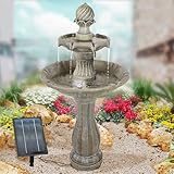 Solar Gartenbrunnen Brunnen Zierbrunnen Zimmerbrunnen Springbrunnen Brunnen mit LED-Licht und Li-Ion-Akku Wasserfall Wasserspiel für Garten, Gartenteich, Terrasse (Klassik Garten)