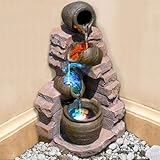 AMUR Zimmerbrunnen Gartenbrunnen Brunnen Zierbrunnen Brunnen Springbrunnen Vogelbad TONZIEGEL mit RGB Licht 230V Wasserfall Wasserspiel für Garten, Gartenteich