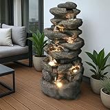 Großer Gartenbrunnen BK902 mit LED Beleuchtung Felsen Wasserfall Springbrunnen große Gartendeko Steinoptik 100 cm