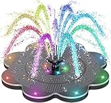 SZMP Solar Springbrunnen LED, 2026 3.5W 2000mAh Akku - 14 Bunte Lichter - Solarbrunnen, 7 Effekte & 4 Fixe Rohre Solar Wasserpumpe, Solar Schwimmender Solarbrunnen für Draussen, Vogel-Bad
