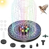 Solar Springbrunnen für Außen, 3,5W Solar Teichpumpe, Solarbrunnen für Draussen mit 11 Düsen, mit 6 Farbige LED-Lichtern, 1500mAh Batterie, Nachts Arbeiten, für Teich, VogelBad, Wasserspiel, Pool