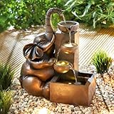 3 PAGEN Solar-Brunnen Elefant für draußen – Wasserfall, stimmungsvoll beleuchtet – einfache Anwendung – wetterfest und robust – solarbetrieben ideal für Garten und Balkon