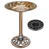 VIVOHOME Vogeltränke mit Solarbrunnen 2 in 1 Antike Vogelbad für Draußen Garten Vogelbecken Futter Schüssel für Wildvögel Wassertränke