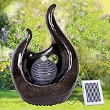 Solar Gartenbrunnen Brunnen Solarbrunnen Zierbrunnen Wasserfall Gartenleuchte Teichpumpe für Terrasse, Balkon, verbessertes Modell mit Pumpen-instant-Start-Funktion mit Liion-Akku & Led-Licht (V010)