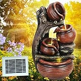 Solar Gartenbrunnen, Brunnen, Solarbrunnen Zierbrunnen Wasserfall Gartenleuchte Teichpumpe für Terrasse, Balkon mit Akku
