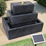 Solar Gartenbrunnen Brunnen Solarbrunnen Zierbrunnen Wasserfall Gartenleuchte Teichpumpe Basalt-Kaskade für Terrasse, Balkon, mit Li-Ion-Akku & LED Licht