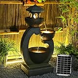 Bumilgar Springbrunnen Solar Gartenbrunnen für Außen mit LED Beleuchtung Zimmerbrunnen Kaskade Brunnen Wasserspiel Wasserfall Brunnen für Garten,Balkon,Terrasse, 90x45x27 cm