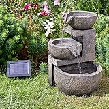 Festive Lights - Solar Gartenbrunnen 3-Stufige Stein Kaskade, Springbrunnen Wasserspiel, IP44 Wasserdicht, Vogelbad Wasserfall, inkl. Pumpe Grauer Steineffekt
