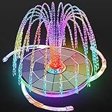 AISITIN 6,5W LED Solar Springbrunnen mit Verstellbare Stützstange, Buntes Solar Teichpumpe Eingebauter Batterie mit Doppelseitig LED Runden Solarbrunnen für Vogelbad,Gartenteich,DIY Wasserspiel,Teich