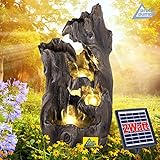 AMUR Solar Gartenbrunnen Brunnen Solarbrunnen Wald-ZAUBER mit LED-Licht, Zierbrunnen Wasserfall Gartenleuchte Teichpumpe für Terrasse, Balkon, mit Pumpen